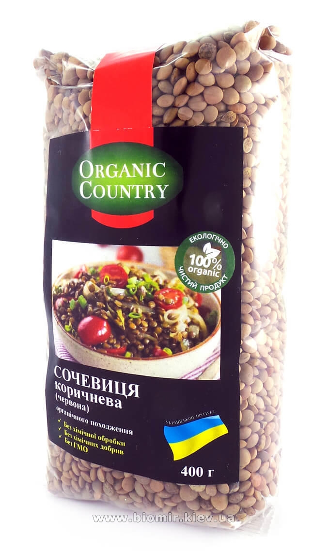 Чечевица коричневая (красная) органическая, 400 г, ORGANIC COUNTRY