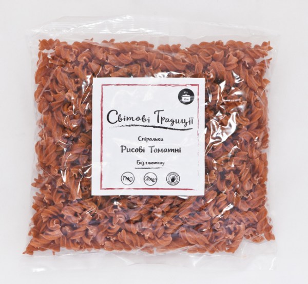 Макароны рисовые, спиральки с томатом