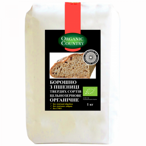 Органическая мука из пшеницы твердых сортов, цельнозерновая, жерновая, Organic Country
